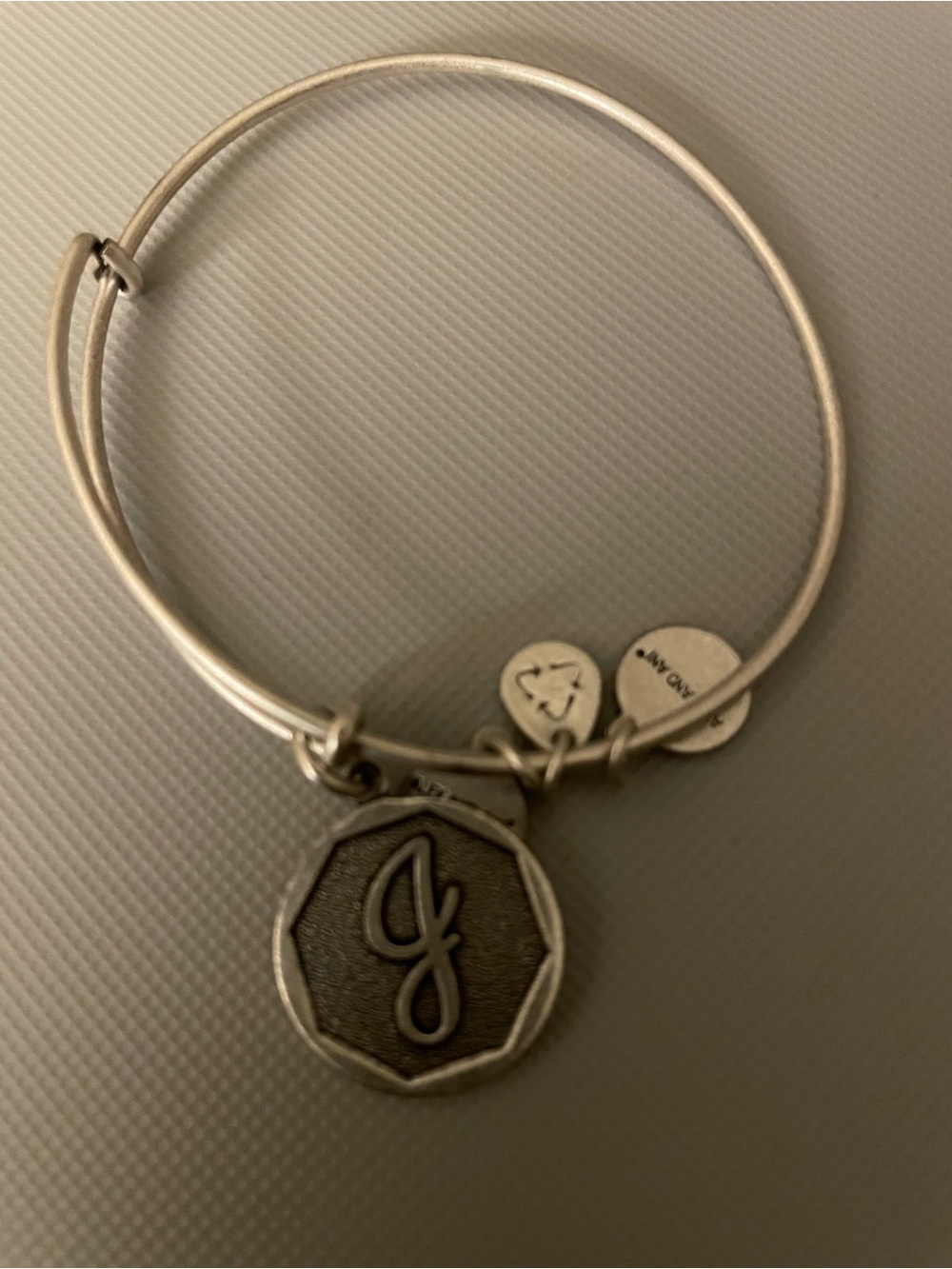 Alex and Ani Initial J Silver-Tone Charm Bangle Bracelet
